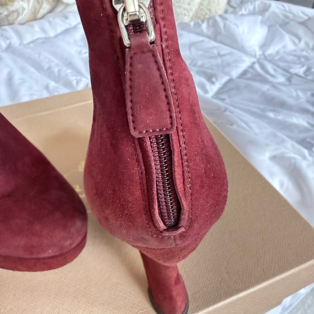 Prada Burgundy Suede Wedge Boots - Picture 10 of 15